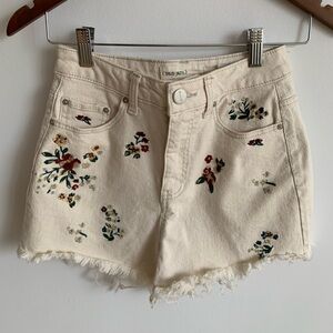 Cream Embroidered Women Shorts